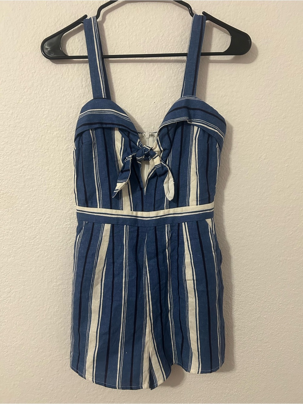 Wander Blue and White Striped Girls Romper with Front Tie